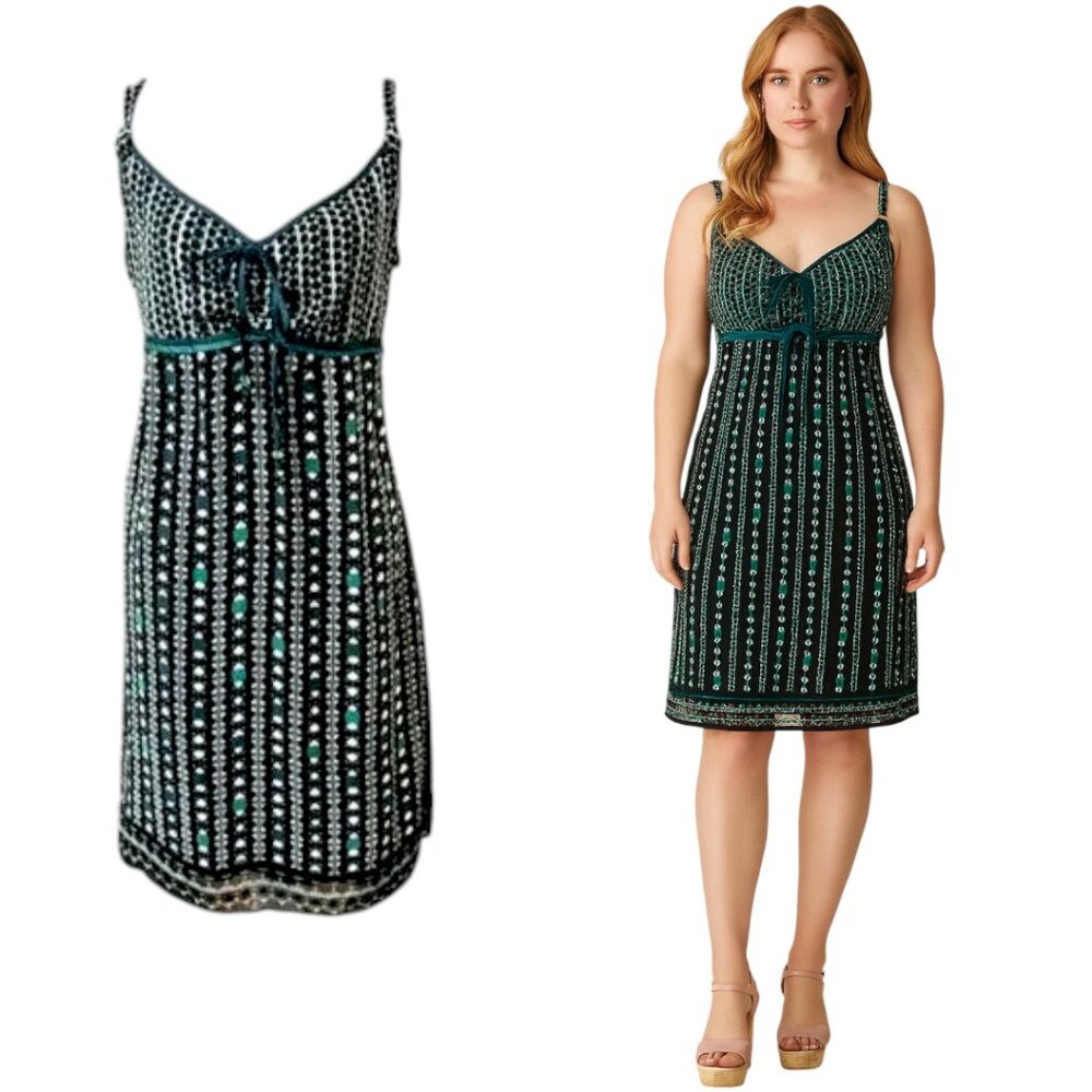 Y2K VTG. ESPRIT GRAPHIC PATTERN PRINT RIBBON TIE DRESS SIZE 8 MEDIUM